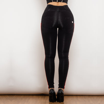 Side Stripe High Waist Black Stretch Bum Lift Pants