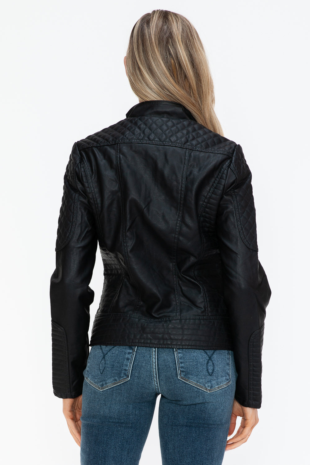 Faux Leather Zip Up Mock Neck Jacket