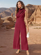 Perfee Ruched Mock Neck Sleeveless Jumpsuit