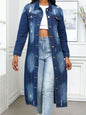 Distressed Button Up Collared Neck Denim Top