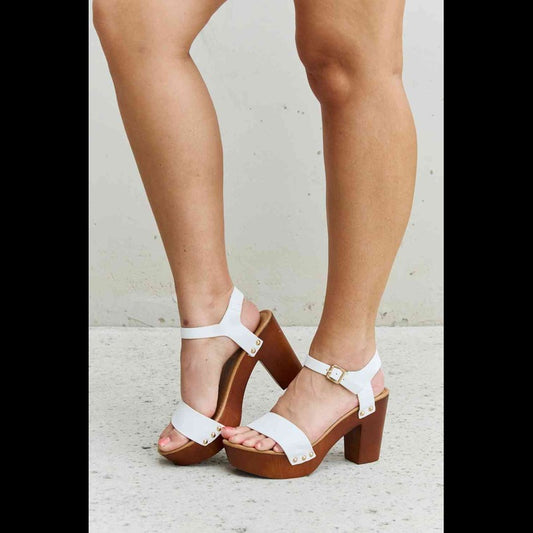 Time After Time Wooden Platform Strap Heels