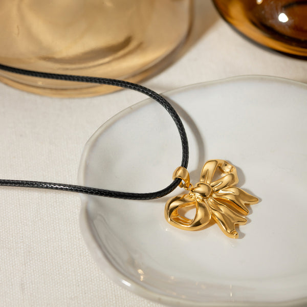 18K Gold-Plated Bow Pendant Necklace