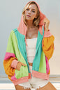 Full Size Color Block Zip Up Hoodie