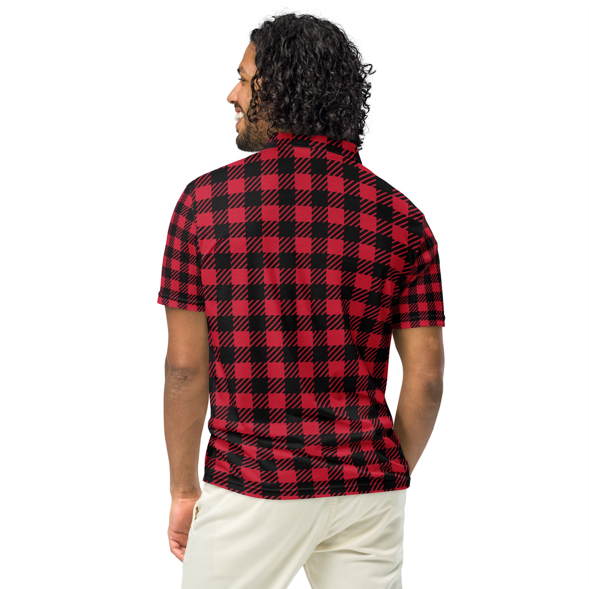 Black and Red Checker Print Men’s slim fit polo