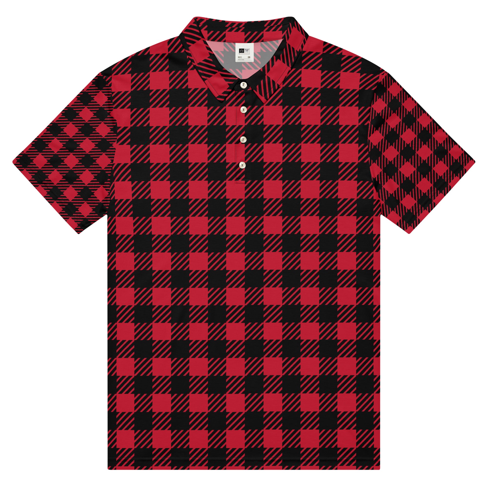 Black and Red Checker Print Men’s slim fit polo