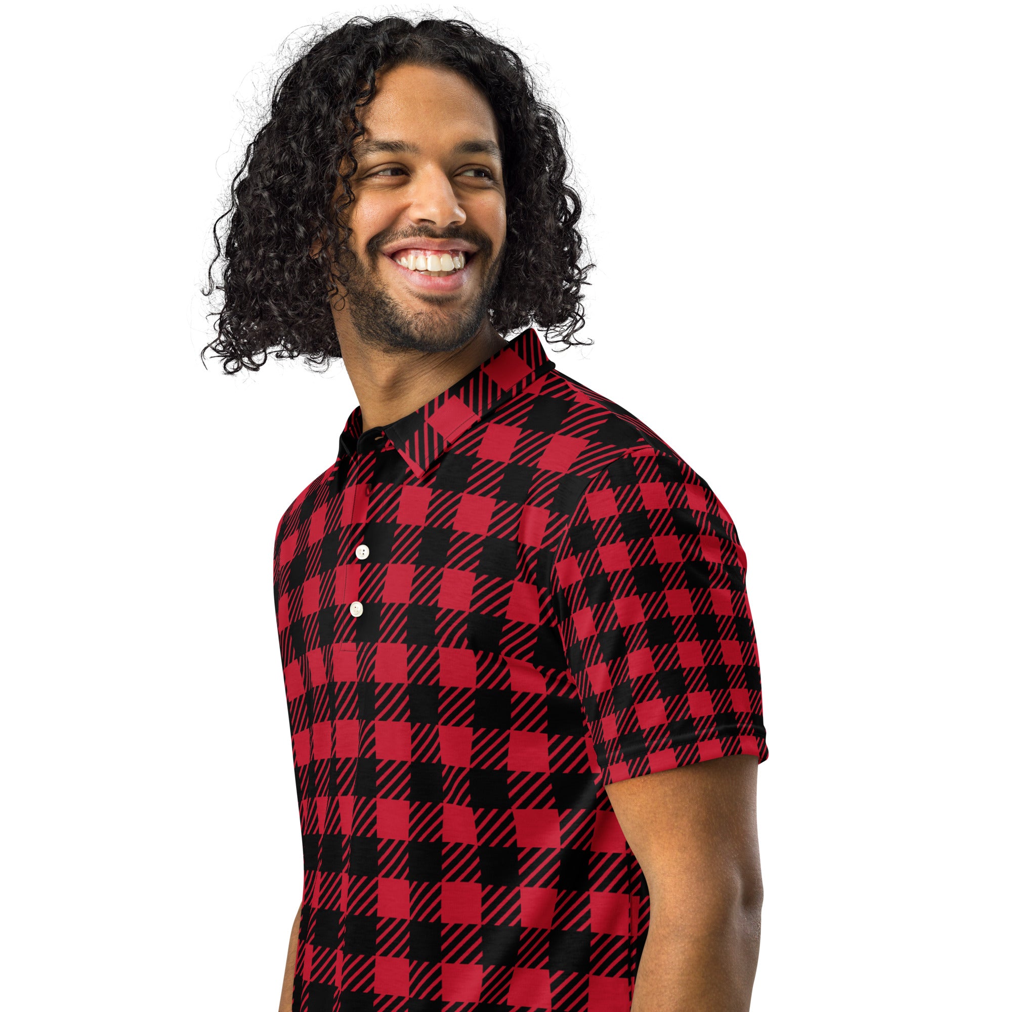 Black and Red Checker Print Men’s slim fit polo