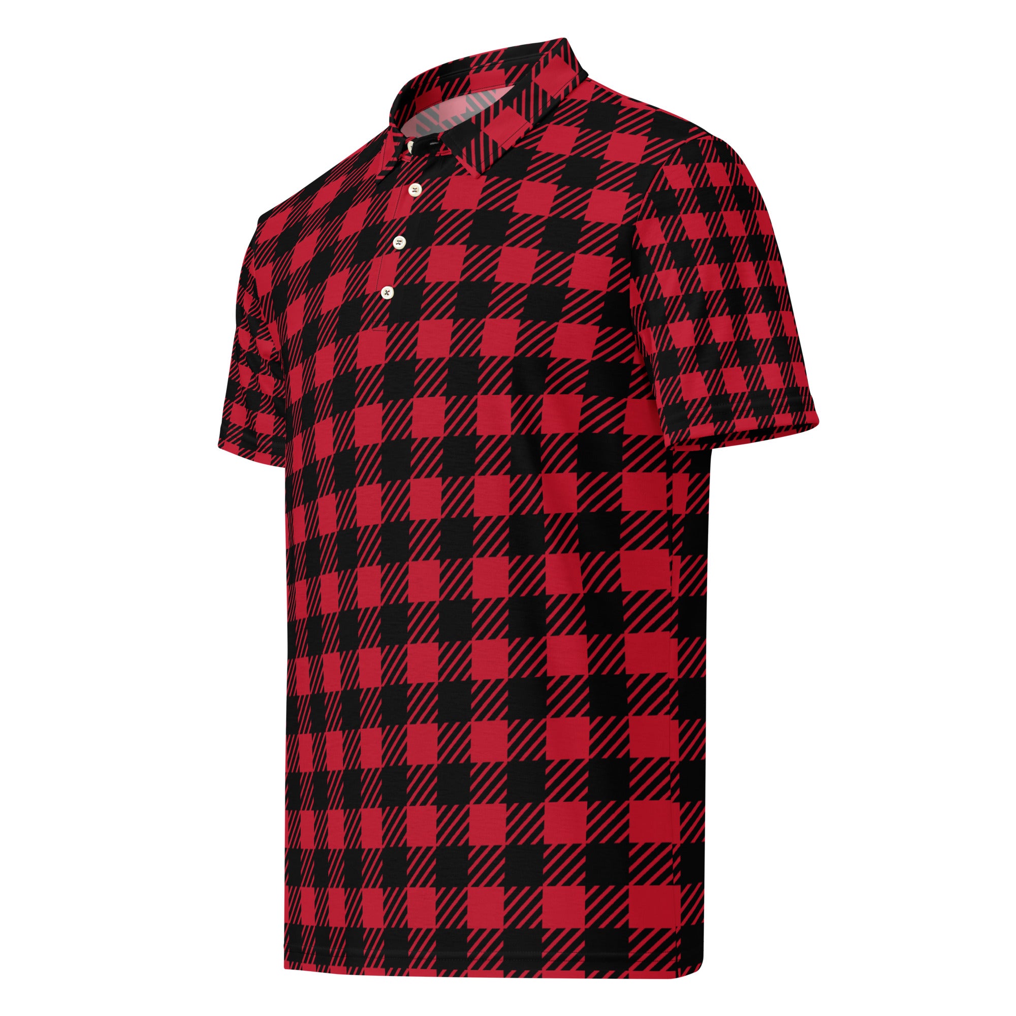 Black and Red Checker Print Men’s slim fit polo