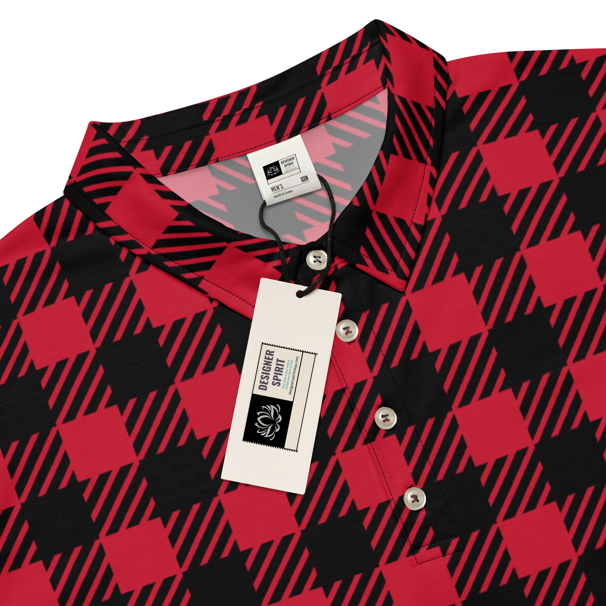Black and Red Checker Print Men’s slim fit polo