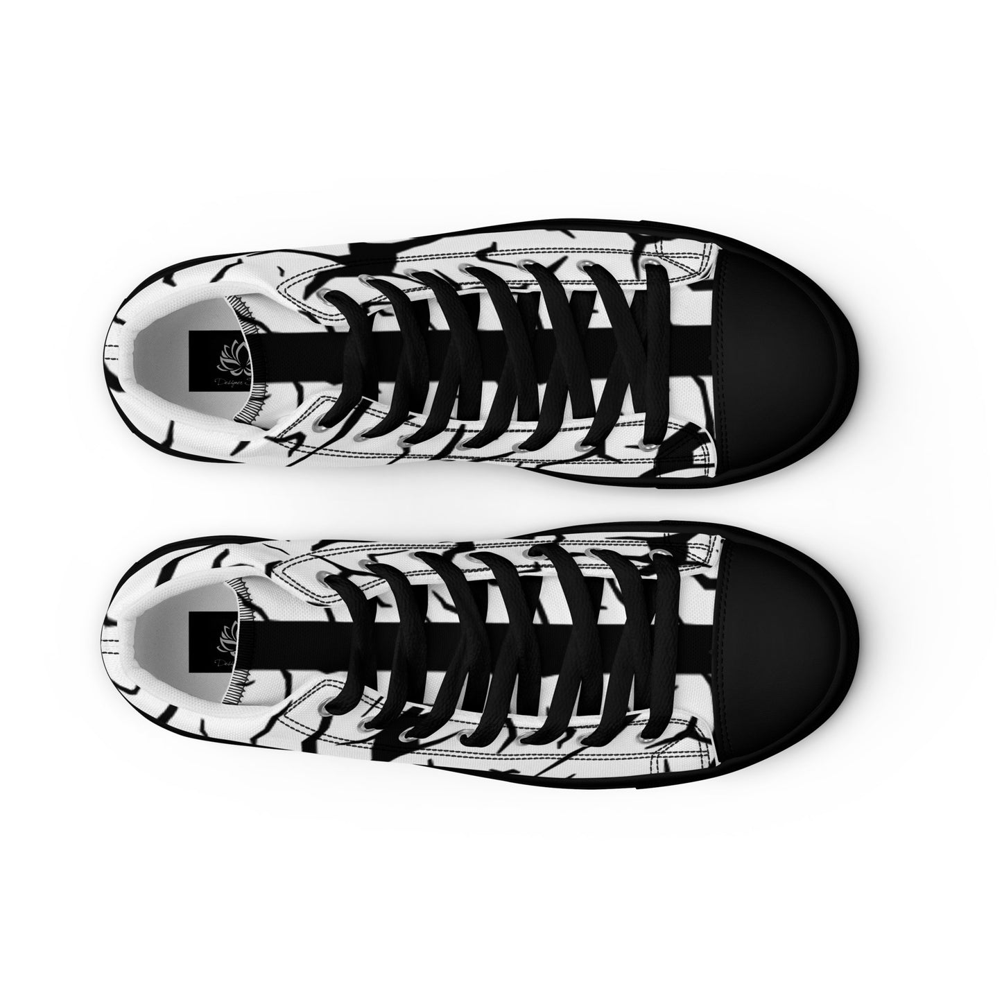 Black and White Cracked Print Men’s high top canvas shoes