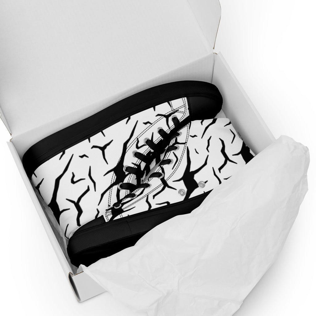 Black and White Cracked Print Men’s high top canvas shoes