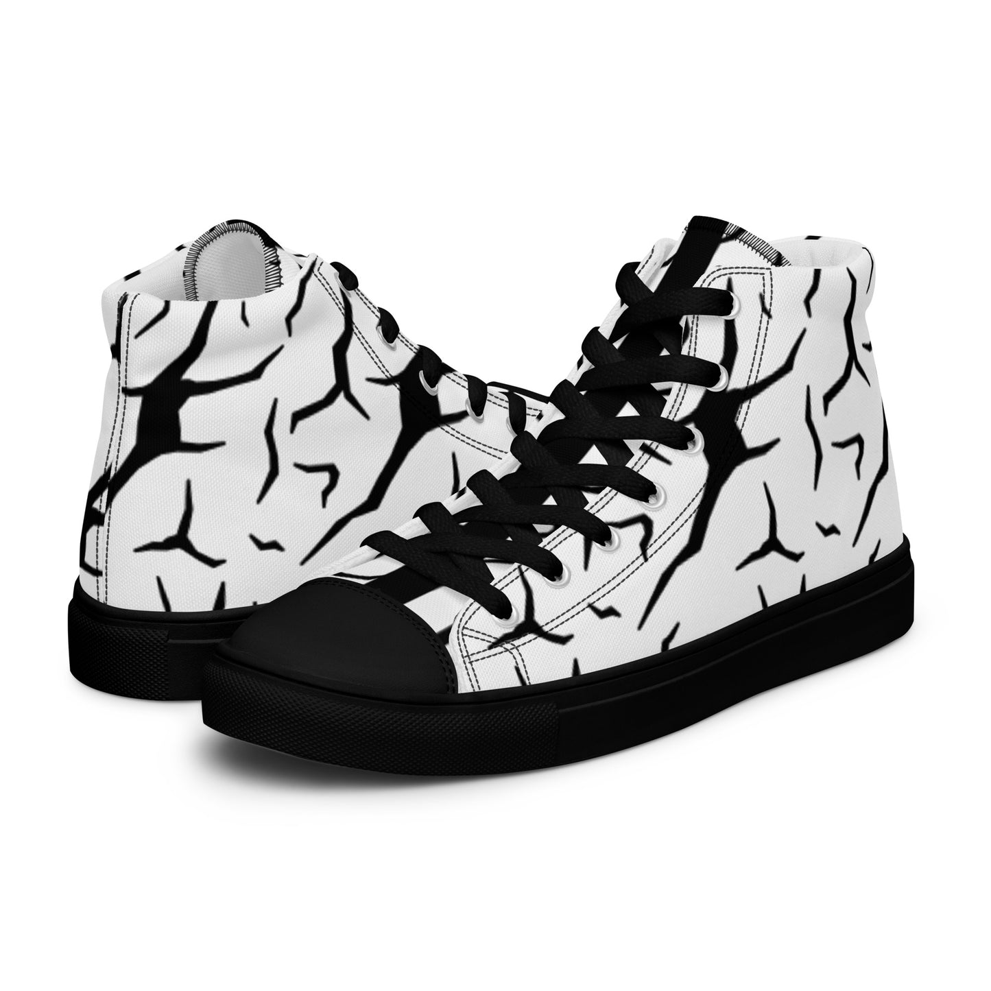 Black and White Cracked Print Men’s high top canvas shoes