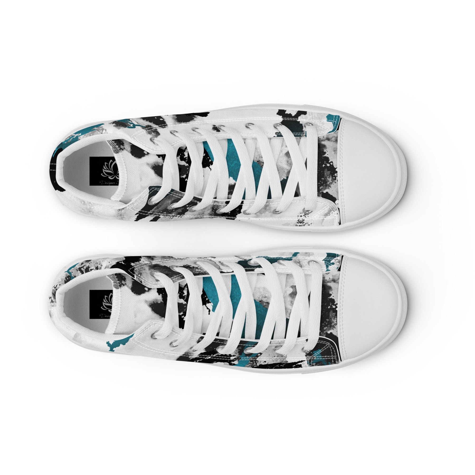 Blue and White Print Men’s high top canvas shoes
