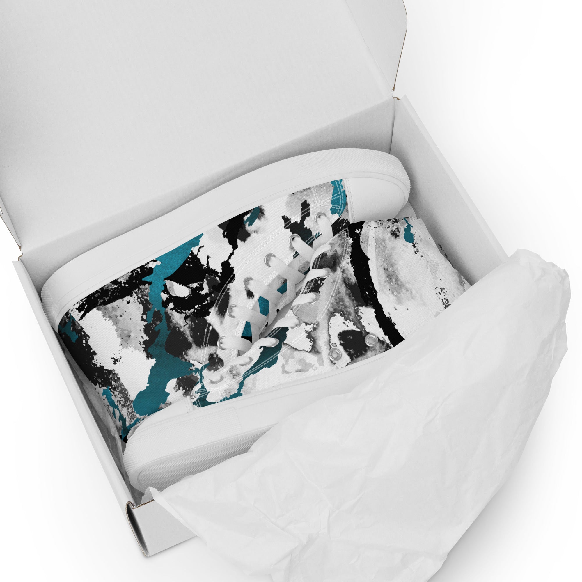 Blue and White Print Men’s high top canvas shoes