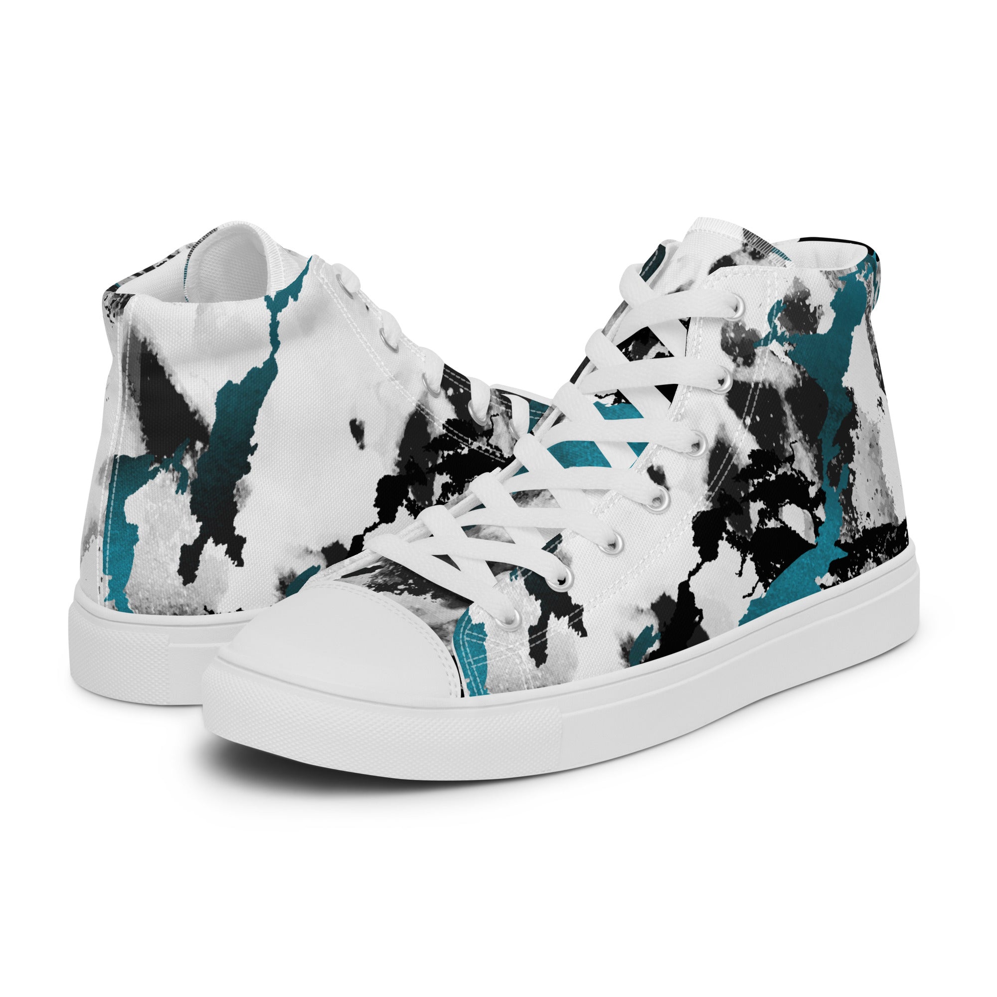Blue and White Print Men’s high top canvas shoes