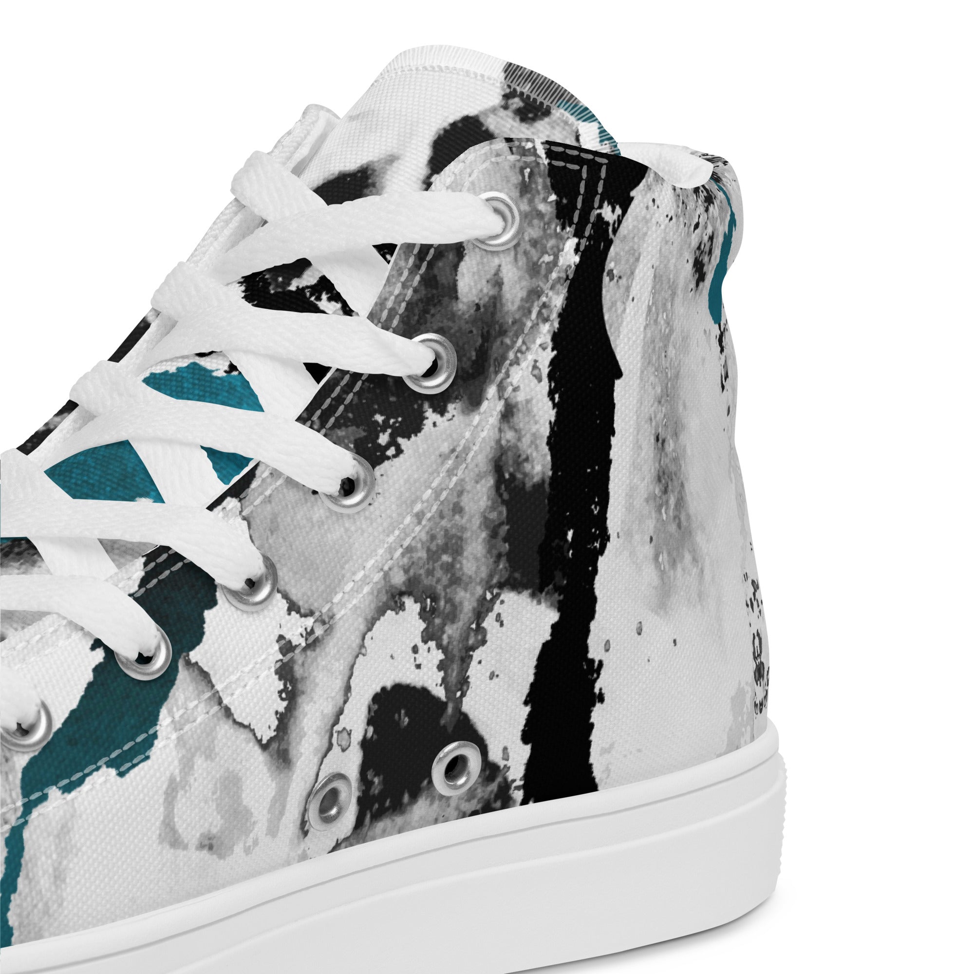 Blue and White Print Men’s high top canvas shoes