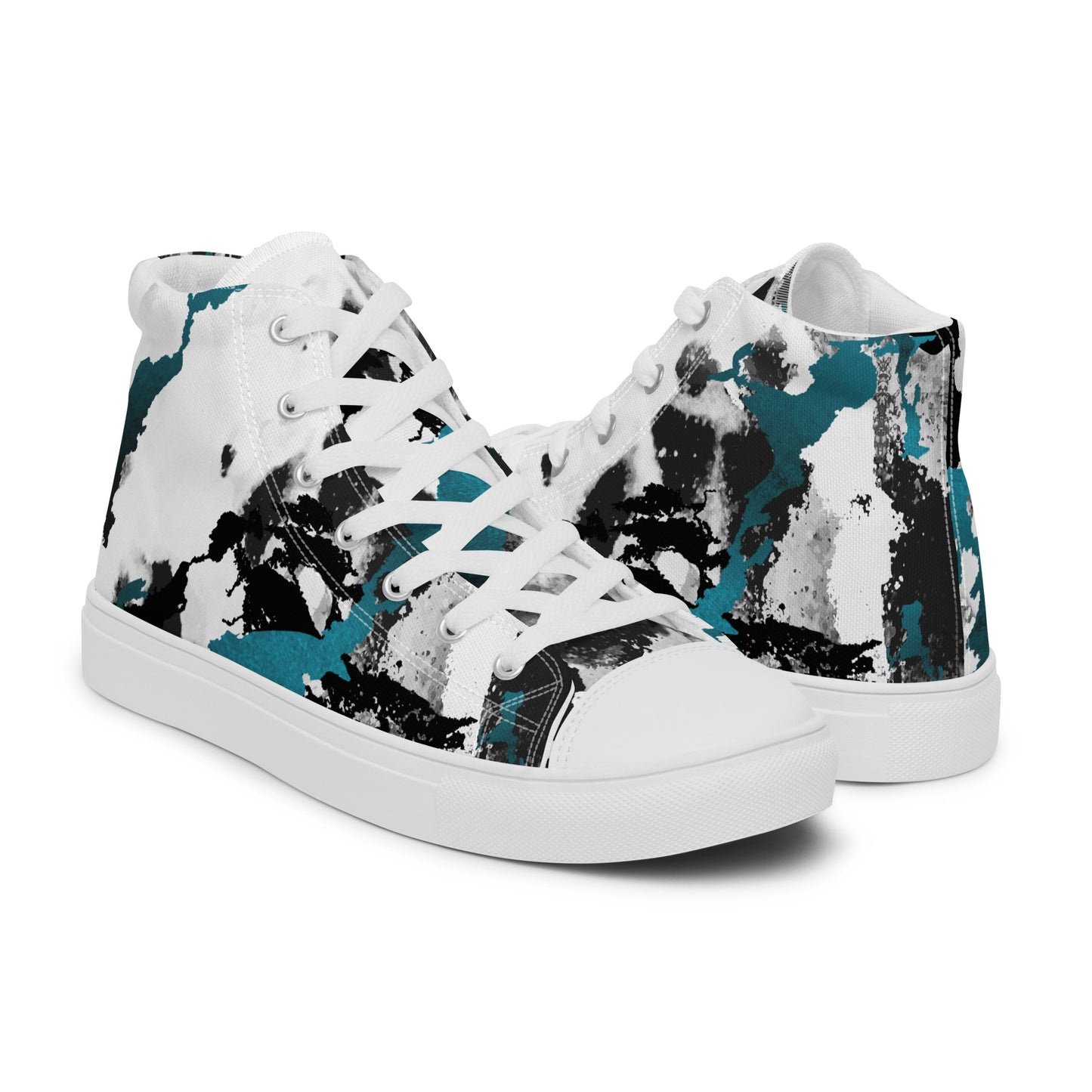 Blue and White Print Men’s high top canvas shoes