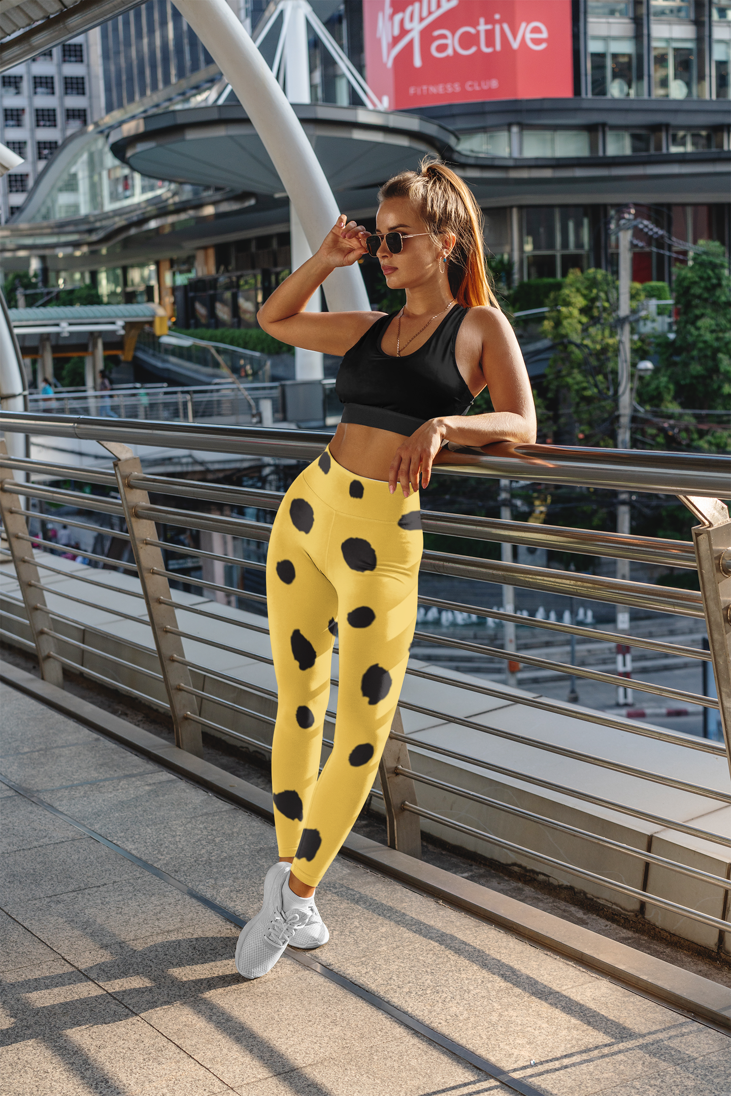 Fitness Girl Polka Dot Print Leggings with pockets