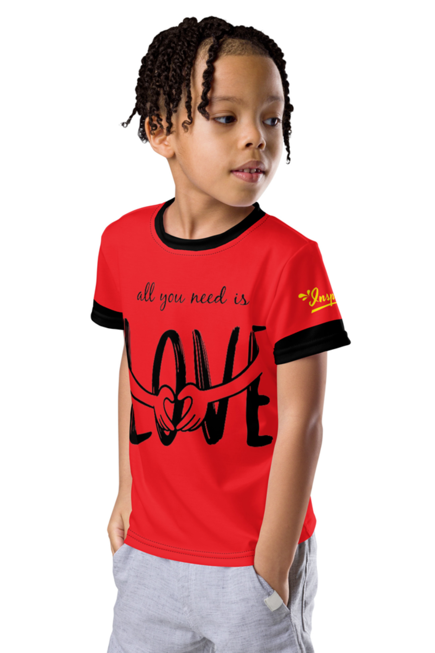 Red All You Need Is Love Kids crew neck t-shirt - Girls