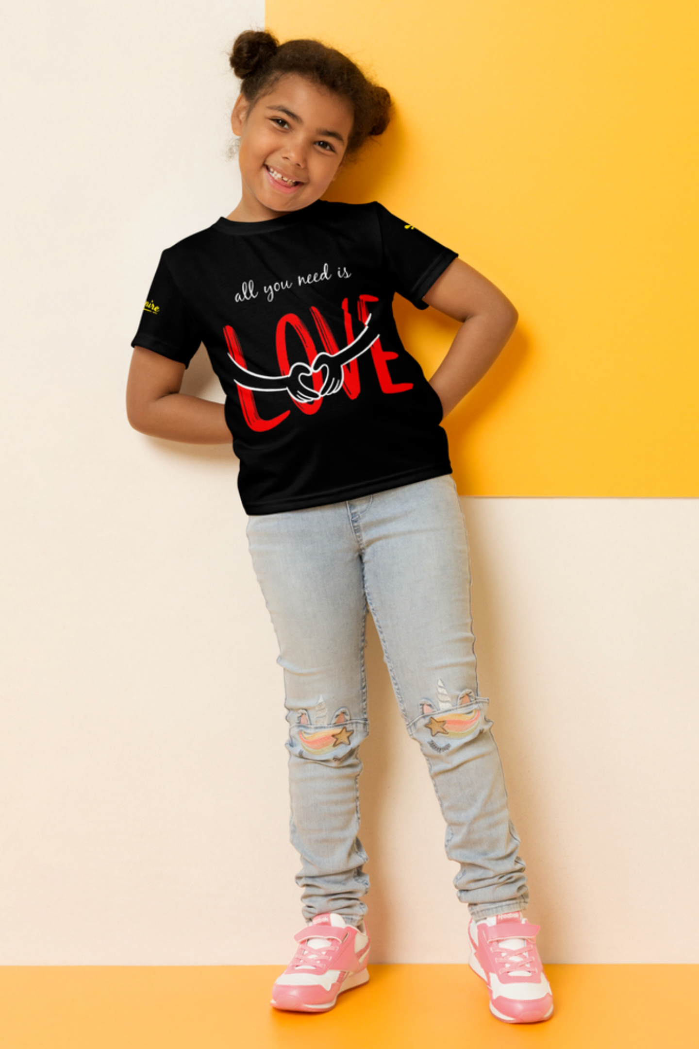 Black All You Need Is Love Kids crew neck t-shirt