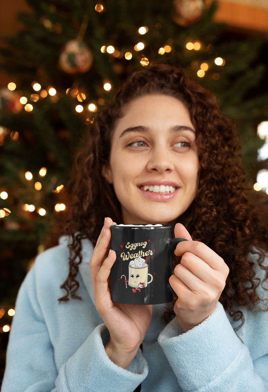 Egg Nog Weather Black Glossy Mug