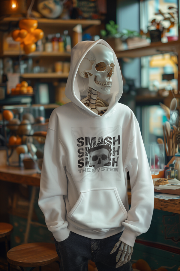 White Smash the System Unisex Hoodie