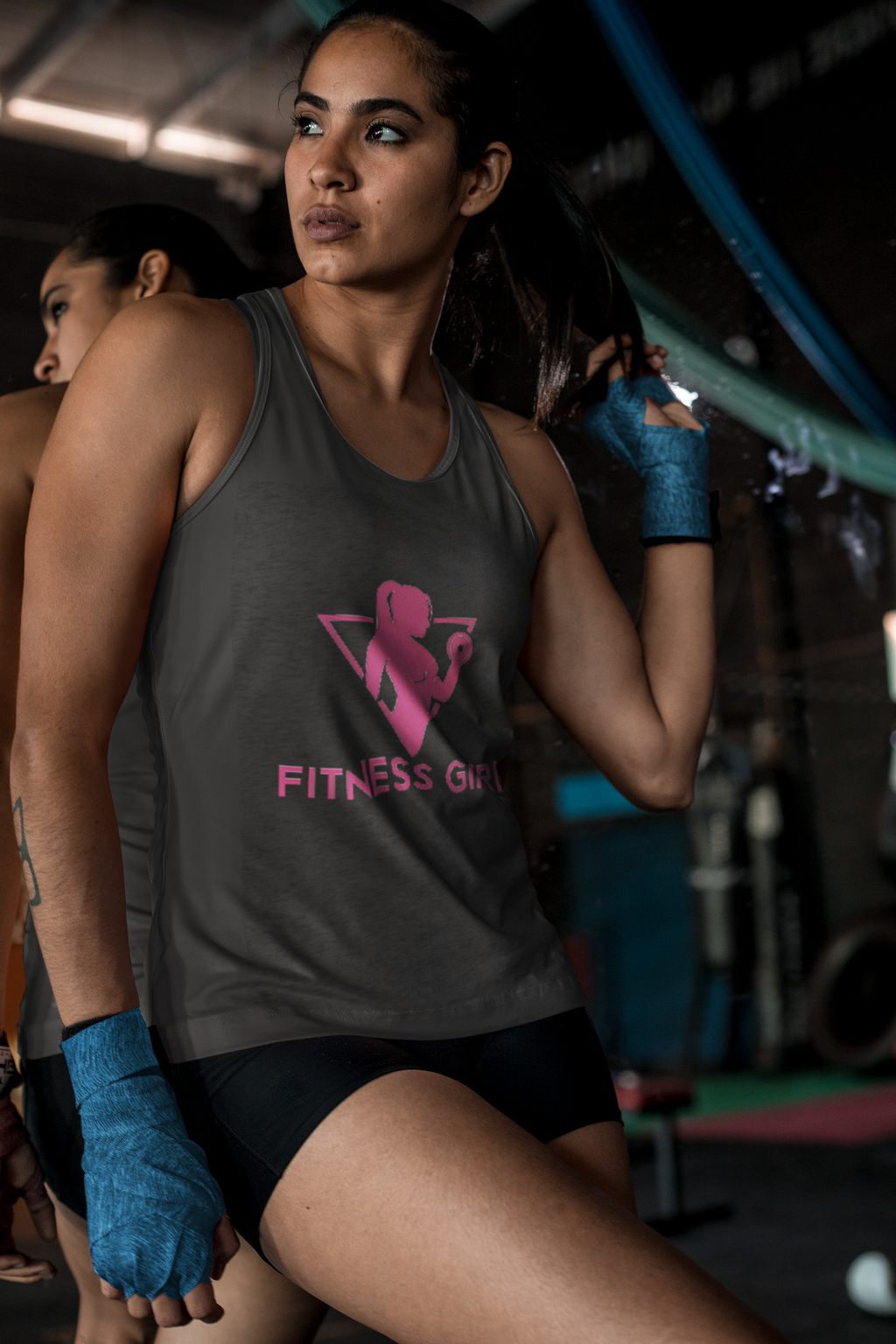 Black and Pink Fitness Girl Women's Racerback Tank