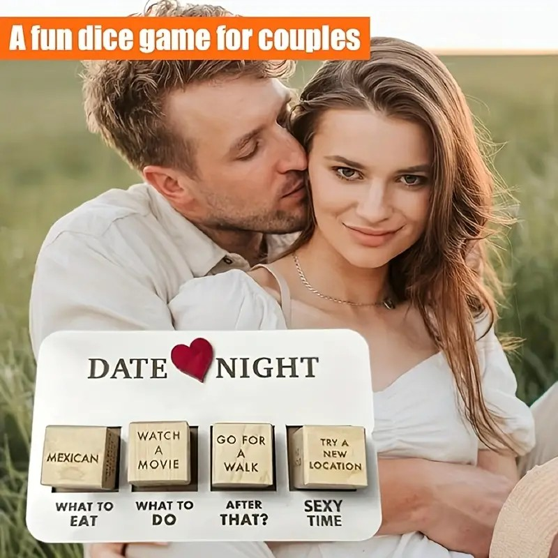 Date Night Decision Dice - Romantic Couples Wooden Dice Game Set