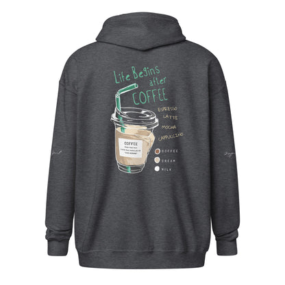 Life Begins with Coffee Unisex heavy blend zip hoodie