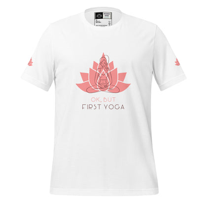 Okay But First Yoga Unisex staple eco t-shirt