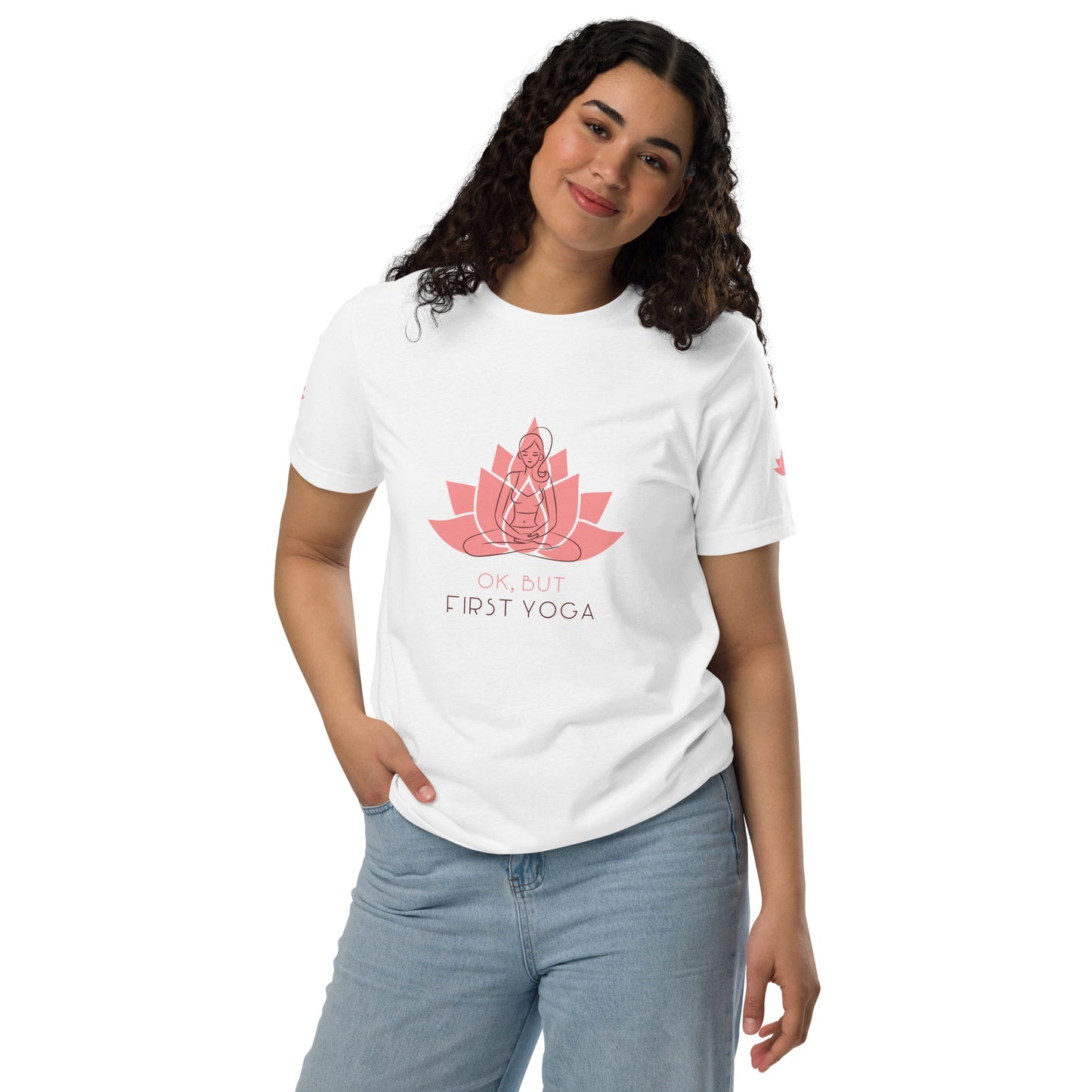 Okay But First Yoga Unisex staple eco t-shirt