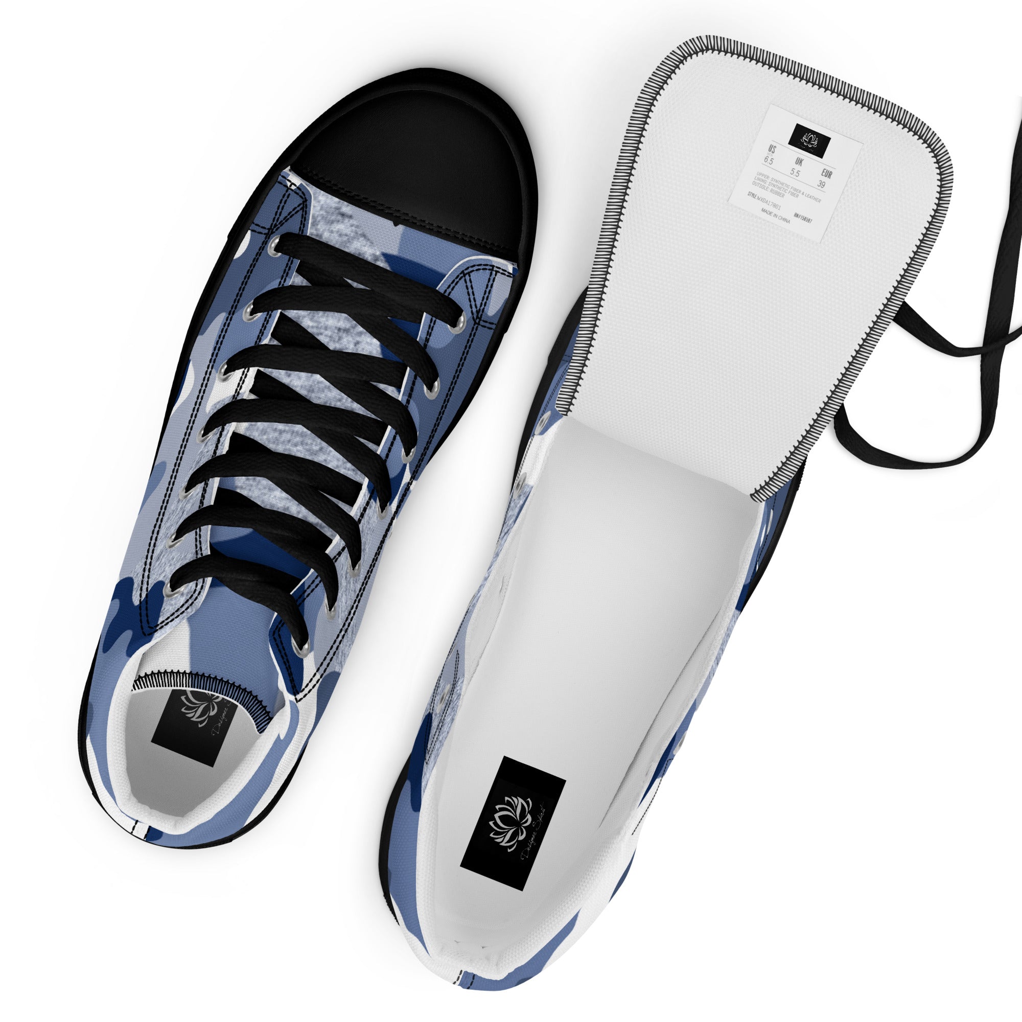 Blue Camo Women’s high top canvas sneakers