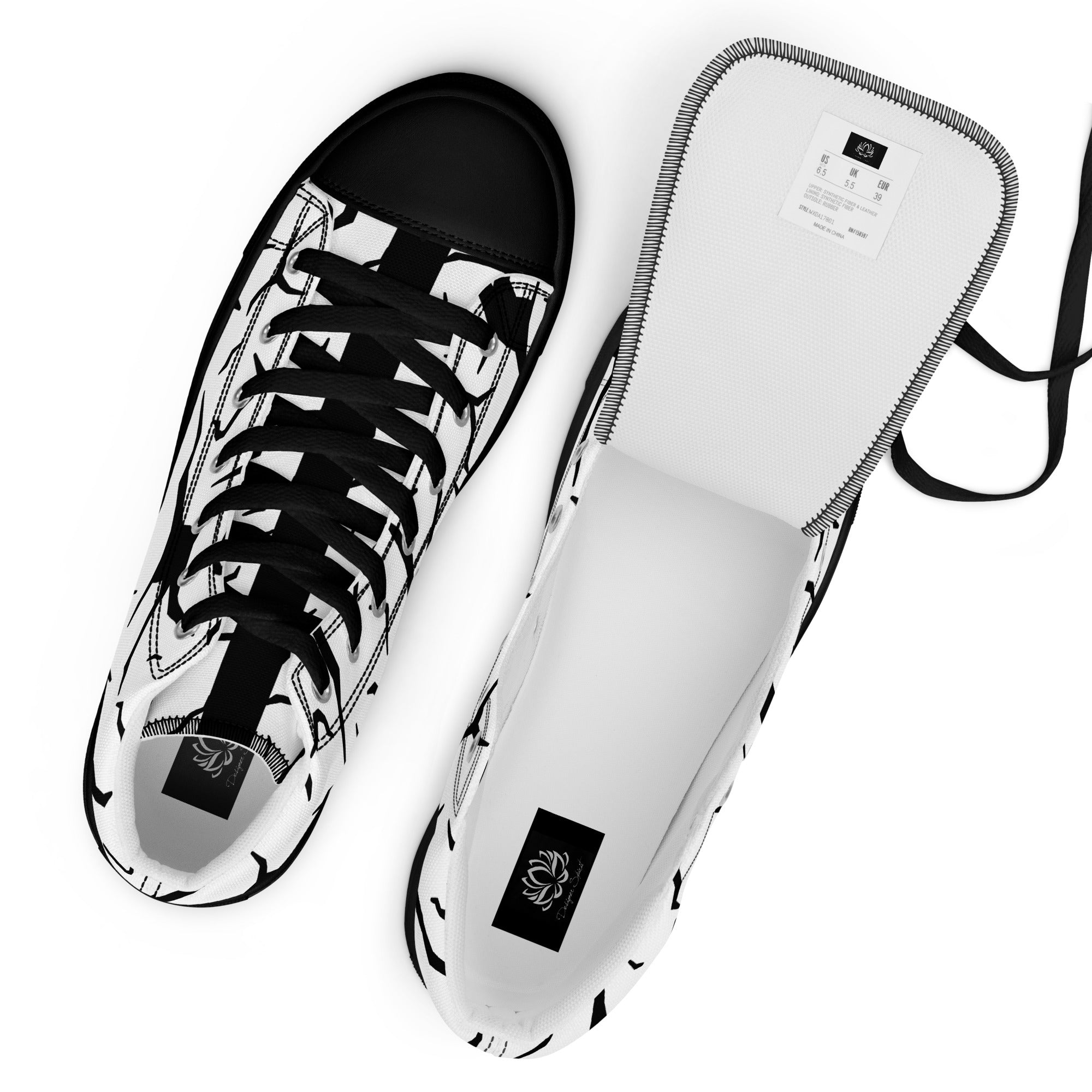 Black Cracked Print Women’s high top canvas sneakers