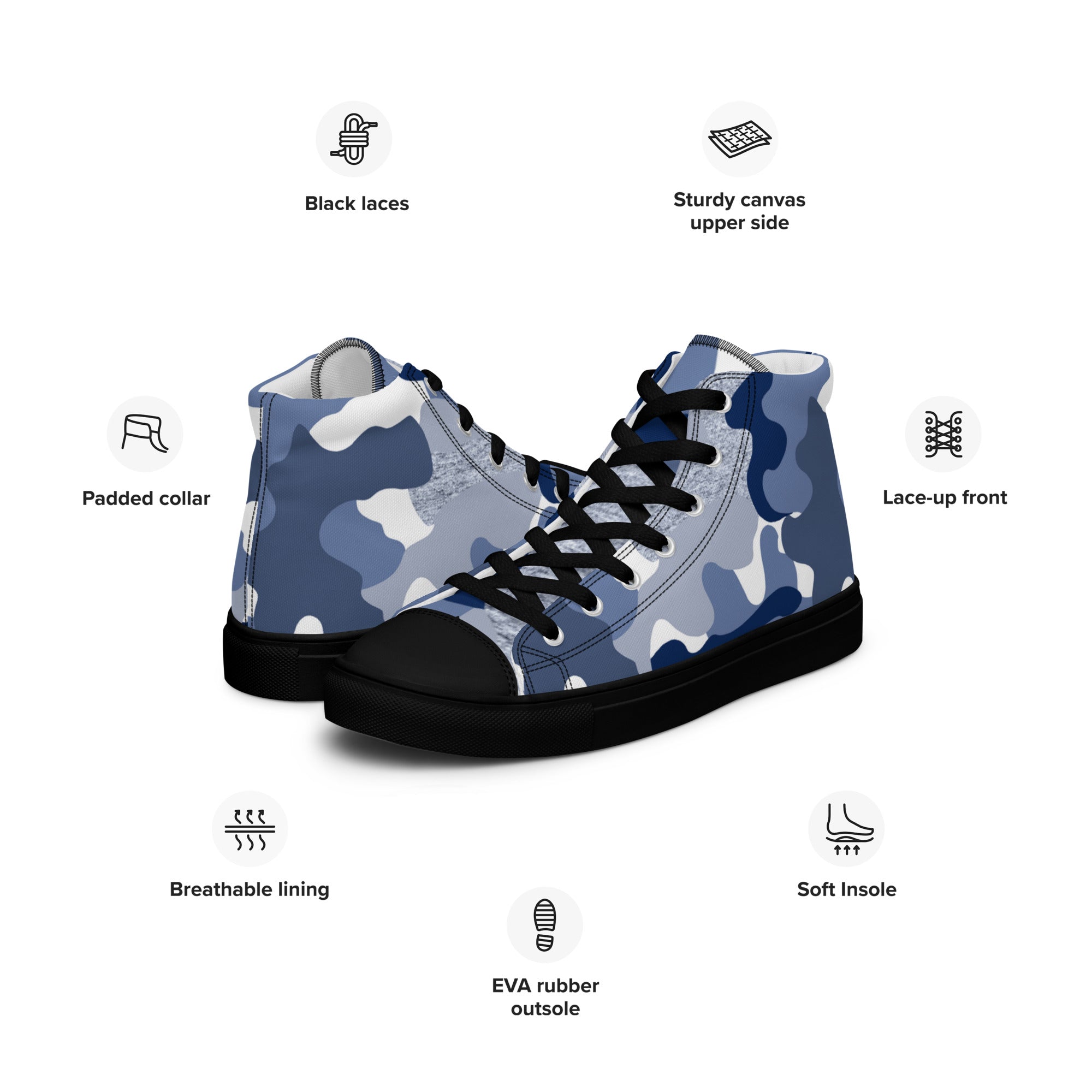 Blue Camo Women’s high top canvas sneakers