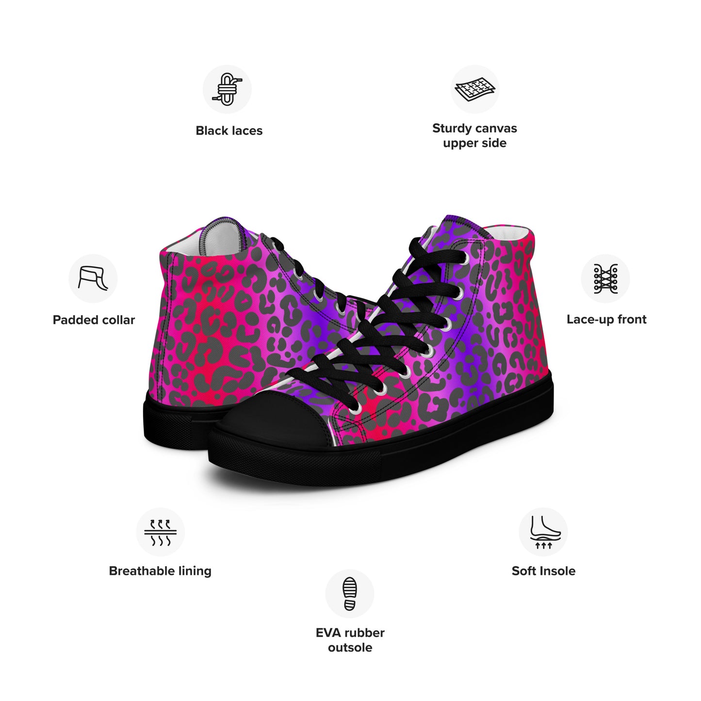 Cheetah Print Women’s high top canvas sneakers