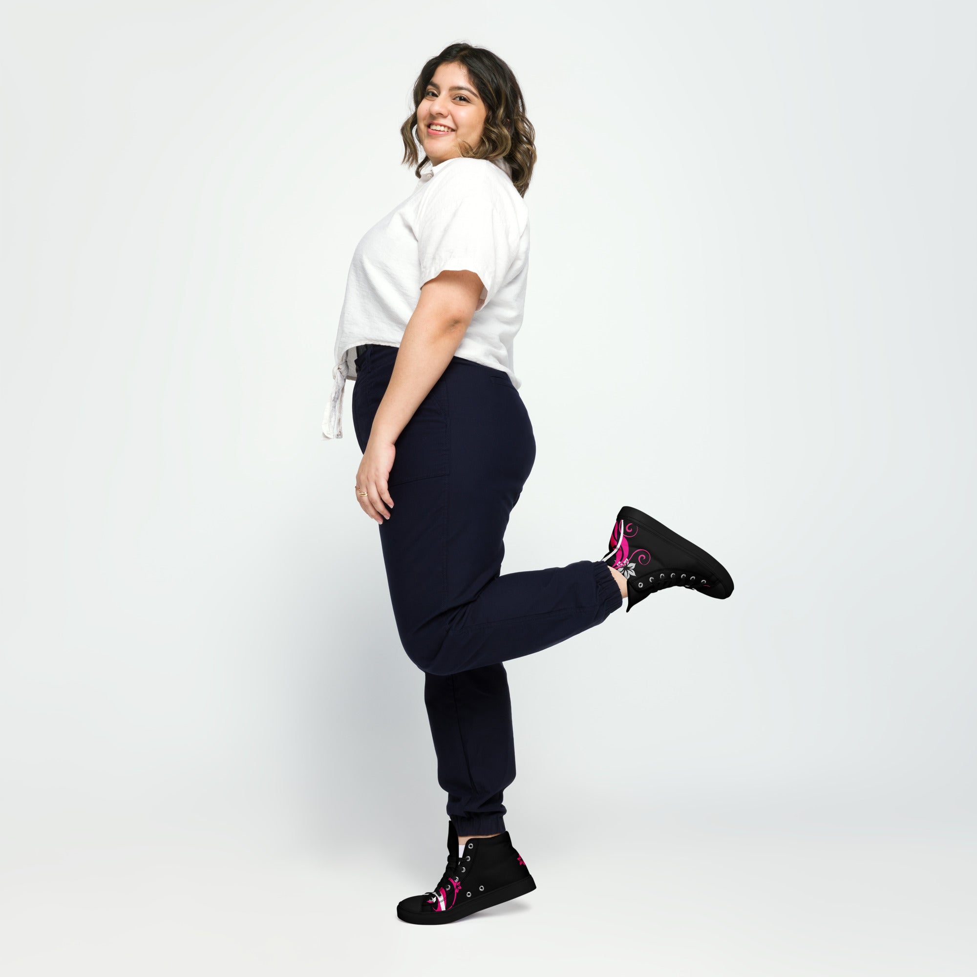 Pink Floral Print Women’s high top canvas sneakers