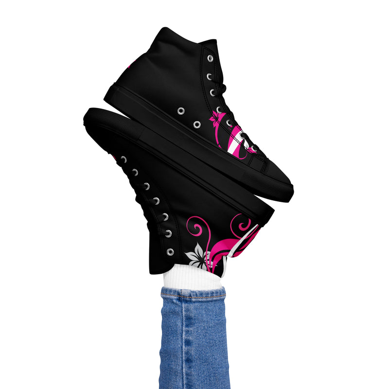 Pink Floral Print Women’s high top canvas sneakers
