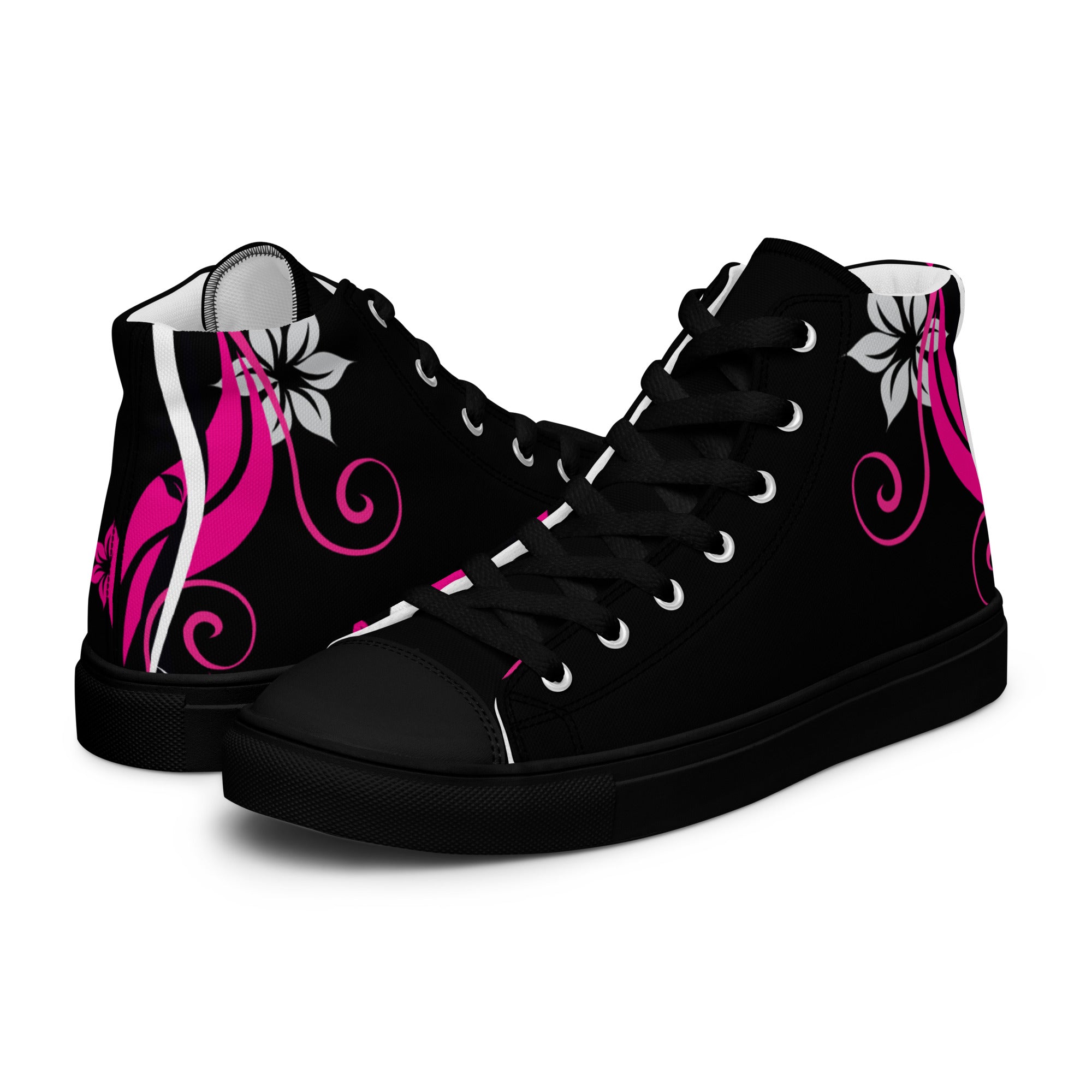 Pink Floral Print Women’s high top canvas sneakers