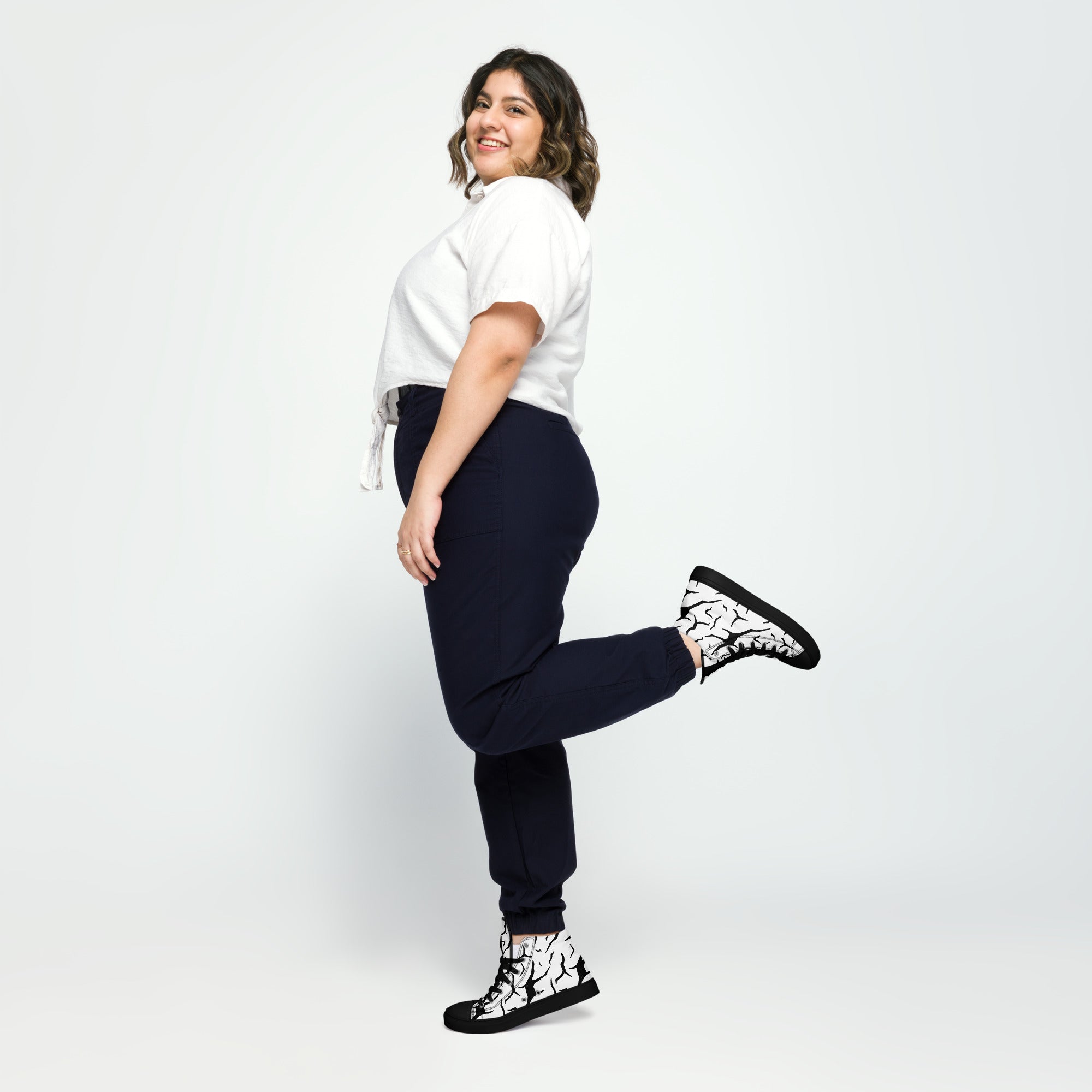 Black Cracked Print Women’s high top canvas sneakers