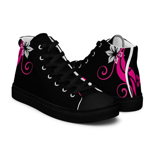 Pink Floral Print Women’s high top canvas sneakers