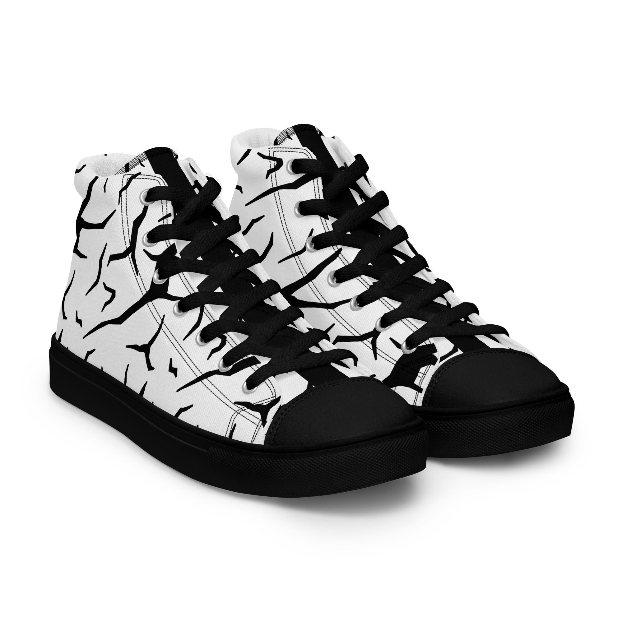 Black Cracked Print Women’s high top canvas sneakers