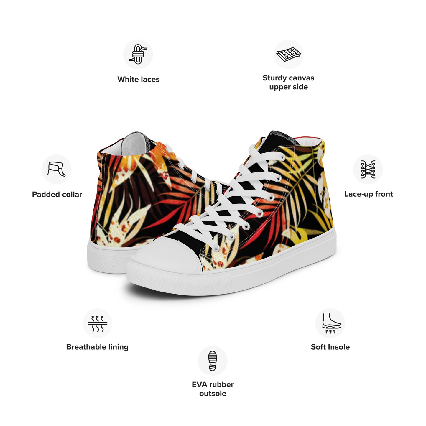 White Floral Print Women’s high top canvas sneakers