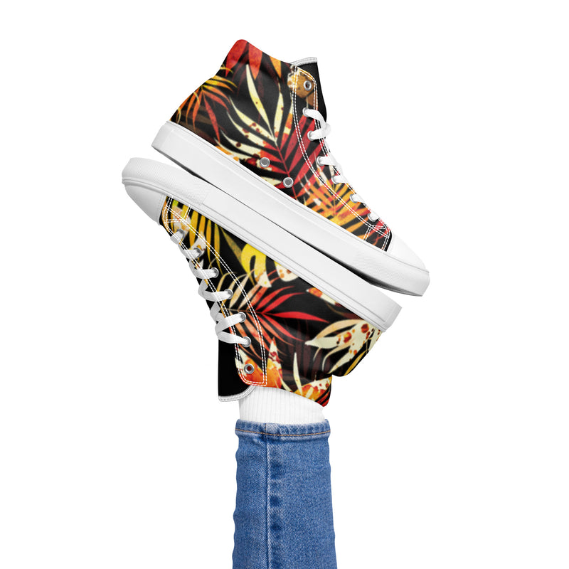 White Floral Print Women’s high top canvas sneakers