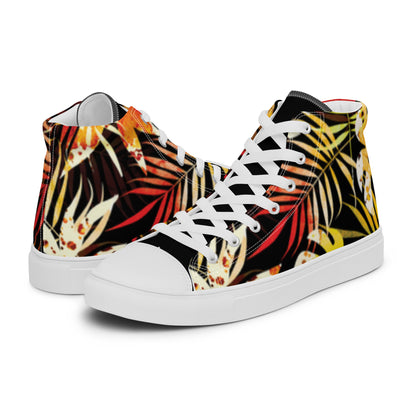 White Floral Print Women’s high top canvas sneakers