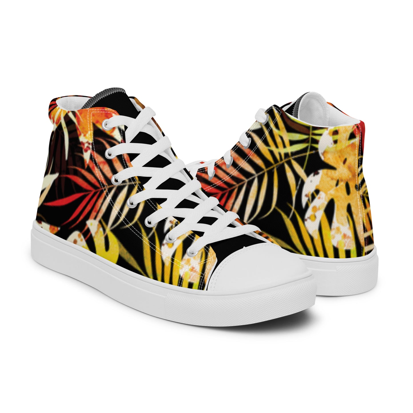 White Floral Print Women’s high top canvas sneakers