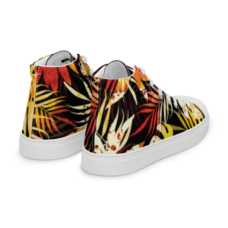 White Floral Print Women’s high top canvas sneakers