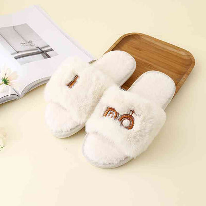 I Do Faux Fur Open Toe Slippers