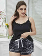 Plus Size Lace Trim Scoop Neck Cami and Printed Shorts Pajama Set