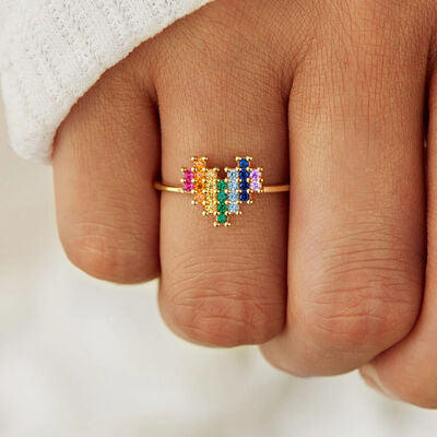 Rainbow Heart Shape Zircon 925 Sterling Silver Ring