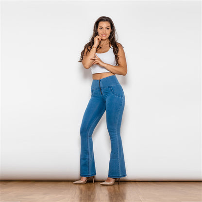 Light Blue High Waist Hip Lift Flared Pants