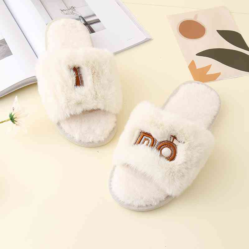 I Do Faux Fur Open Toe Slippers